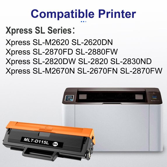 MLT-D115L Toner Cartridge High Yield Compatible for Samsung 115L MLT115L D115L for Xpress SL-M2830DW SL-M2880FW SL-M2670 SL-M2620 SL-2620ND Printer (2 Black)