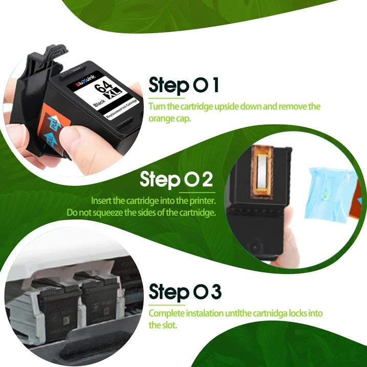 64 XL 64XL Ink Cartridge Compatible for HP 64 Ink Cartridges for HP Envy Photo 7855 7858 7155 6252 7800 7100 Envy Inspire 7255e 7955e 7958e 7900e Tango Series Printer (Black, Tri-Color) 2-Pack