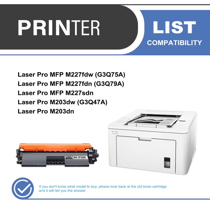 30X CF230X Toner Cartridge Black 1-Pack Compatible for 30X CF230X Toner Cartridges for Laser Pro M203 Series; Laser Pro MFP M227 Series Printer