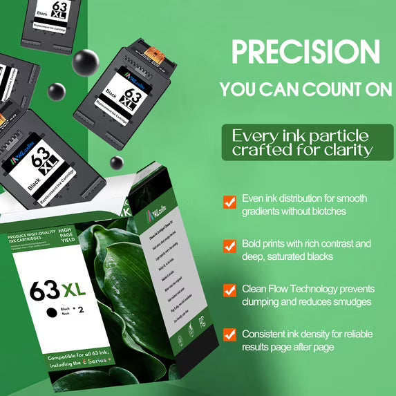 63 Ink 63XL Black Ink Cartridge Compatible for 63 XL Ink Cartridges for OfficeJet 4650 4652 Envy 5255 Printer(2 Pack)