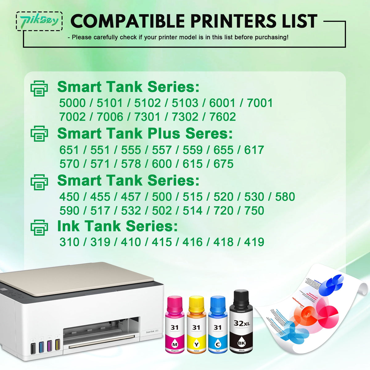 31 32XL Ink Bottle Set, Smart Tank 5000 5101 7602 570 651 Ink Refill Compatible for HP 31 Ink 32XL Black Ink Bottle Set for Smart Tank 5000 5101 7602 570 651 6001 7001 7301 Printers (4 Pack)