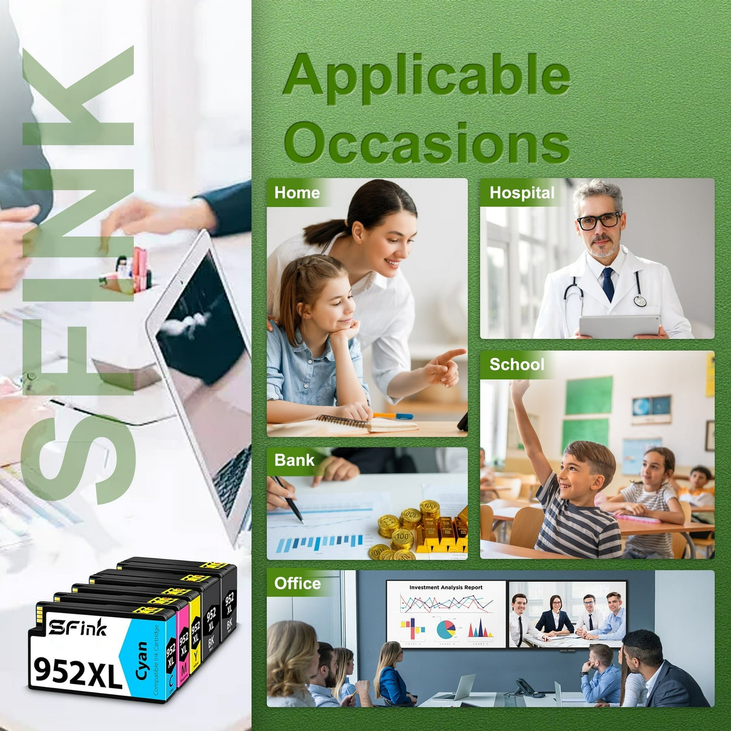 952XL Ink 5-Pack Combo Pack (2BK/1C/1M/1Y) Compatible for HP952XL 952 Ink Cartridges for OfficeJet 8702 OfficeJet Pro 7700 8210 8700 8730 8740 Printer