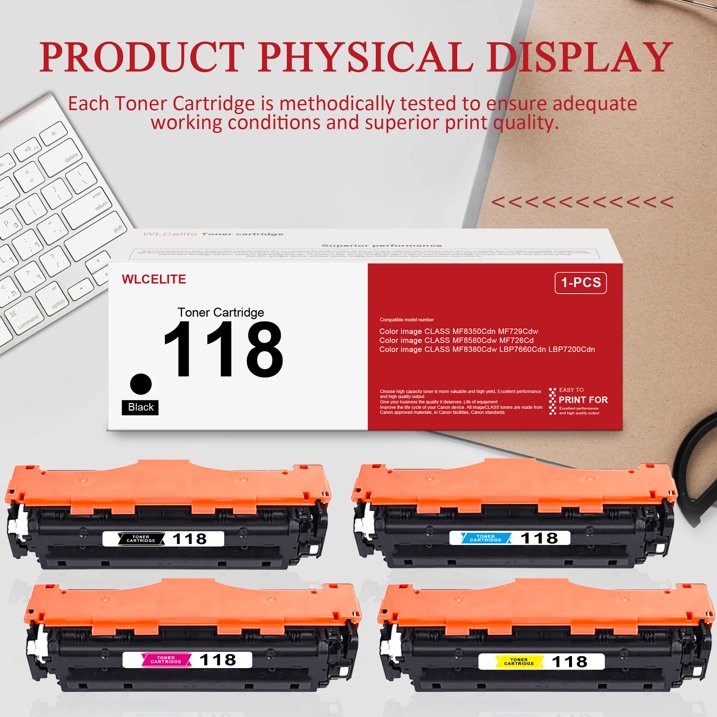 CRG 118 4 Pack Toner Compatible for Canon 118 Toner Cartridge for MF8350Cdn MF729Cdw Printer(Black Cyan Magenta Yellow)
