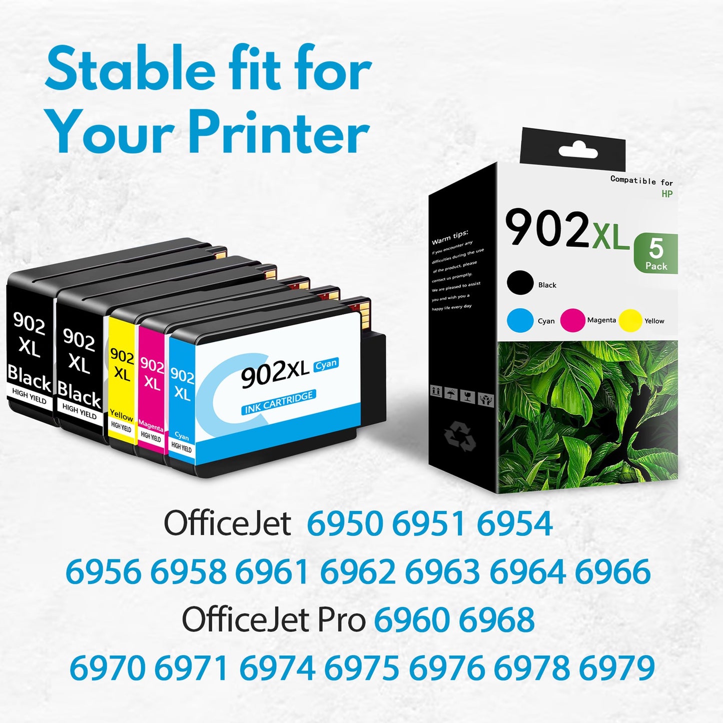 5 Pack 902XL Ink Compatible for 902XL Ink Cartridge Combo Pack for 6963 6964 6966 Printer (5 Pack)(2BK 1C 1M 1Y)