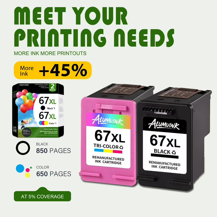 67XL 67 Ink Cartridge bundle Compatible for HP67XL Ink Cartridges for DeskJet 2742e 2752e 2755e Envy 6000 6055 6055e Printer (Black ,Tri-Color)