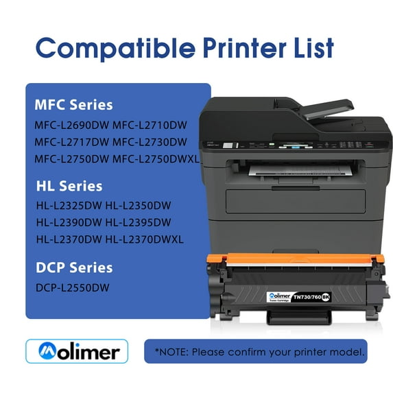 TN730/TN760 Toner Cartridge 2-Pack Black Compatible for Brother TN730 TN 730 TN-730 TN760 TN-760 TN 760 Toner Cartridges for MFC-L2710DW MFC-L2730DW HL-L2395DW HL-L2370DW DCP-L2550DW Printer