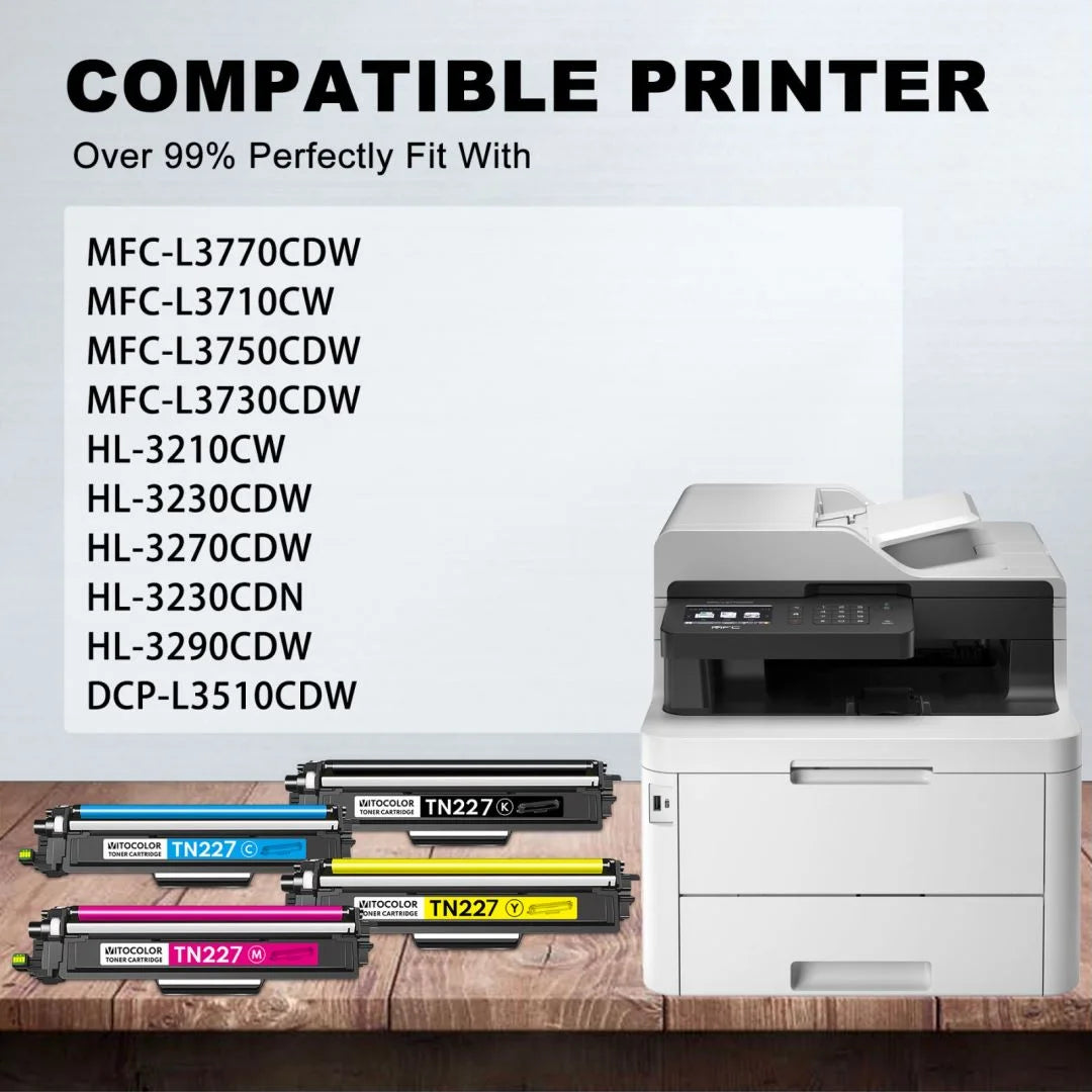 4-pack TN 227 225 Toner Cartridge Compatible for Brother TN227 Toner MFC-L3710CW, DCP-L3510CDW Printer ink