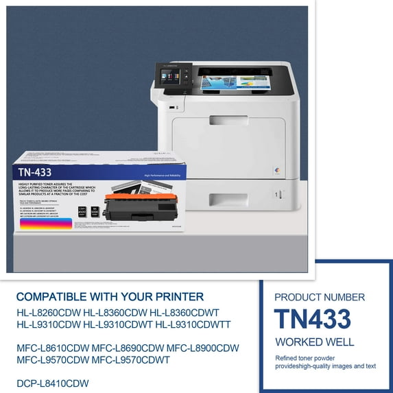 TN433 Toner Cartridge 4 Pack Compatible for Brother TN 433 TN431 TN 431 for HL-L8360CDW MFC-L8610CDW HL-8260CDW L8360CDWT Printer（Black/Cyan/Magenta/Yellow）