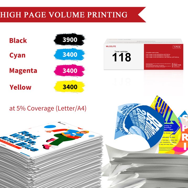 CRG 118 4 Pack Toner Compatible for Canon 118 Toner Cartridge for MF8350Cdn MF729Cdw Printer（Black Cyan Magenta Yellow）