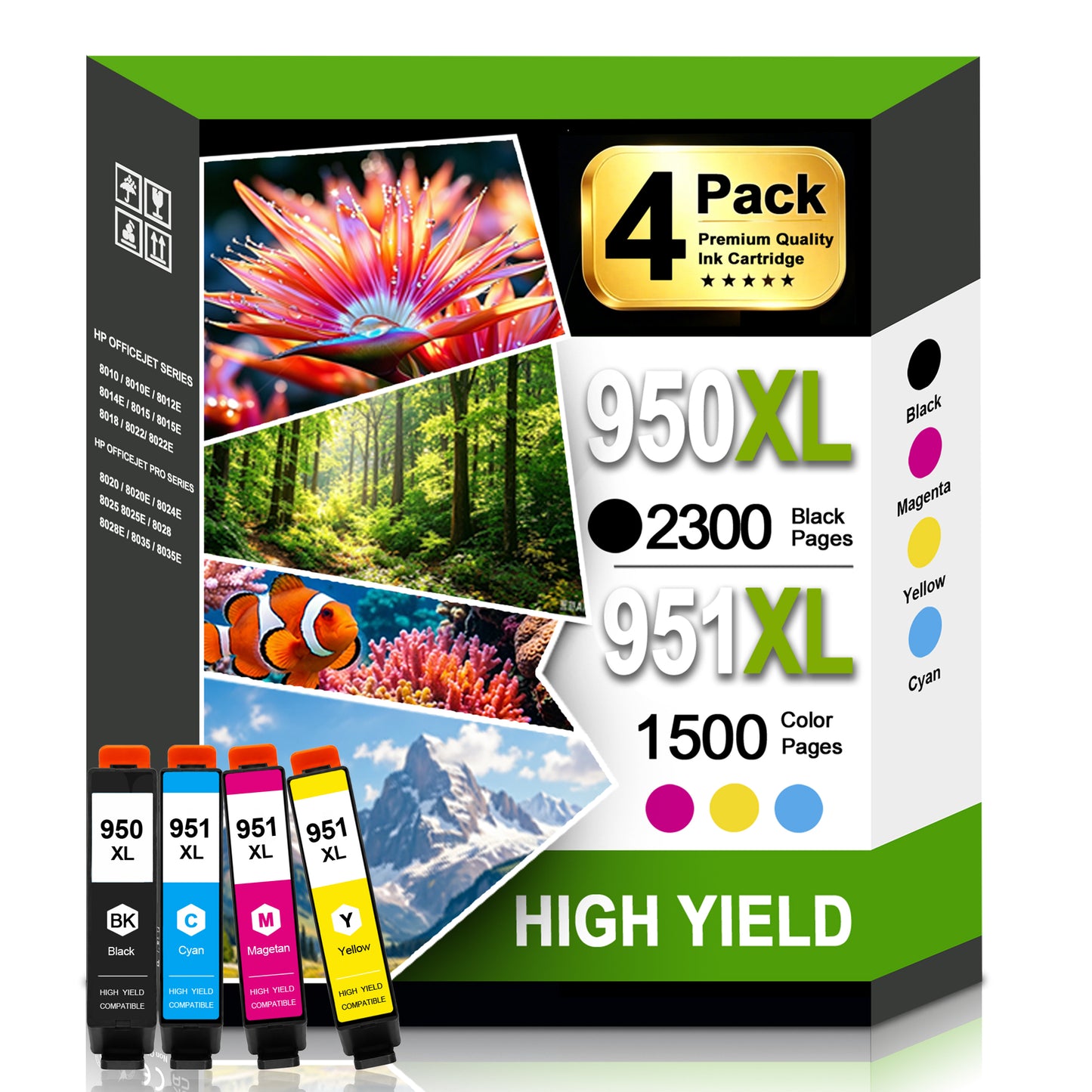 950XL 951XL Ink Cartridges Combo Pack Compatible for 950 951 Ink Cartridges Works with OfficeJet Pro 9022 9022e 9025 9025e Printers (4-Pack)