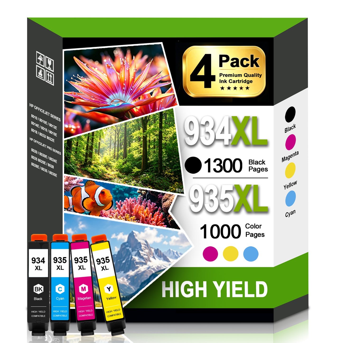 934XL 935XL Ink Cartridges Combo Pack Compatible for 934 935 Ink Cartridges Works with OfficeJet Pro 6230 6830 6835 6836 Printers (4-Pack)