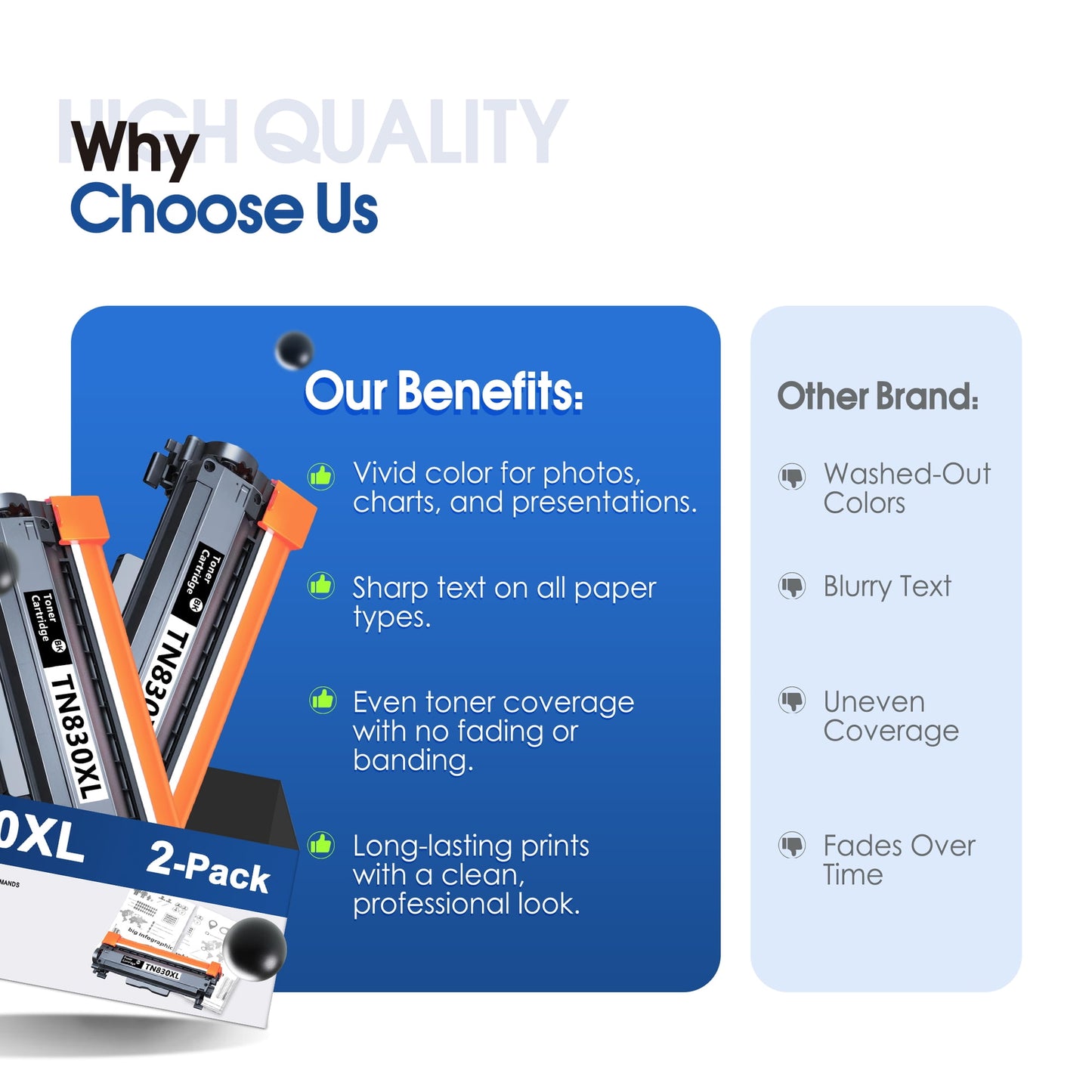 TN830XL 2 Pack Toner Cartridge for TN830XL TN830 High Yield Compatible for Brother DCP-L2640DW HL-L2460DW HL-L2480DW HL-L2400D HL-L2405W MFC-L2820DW Printer （Black）