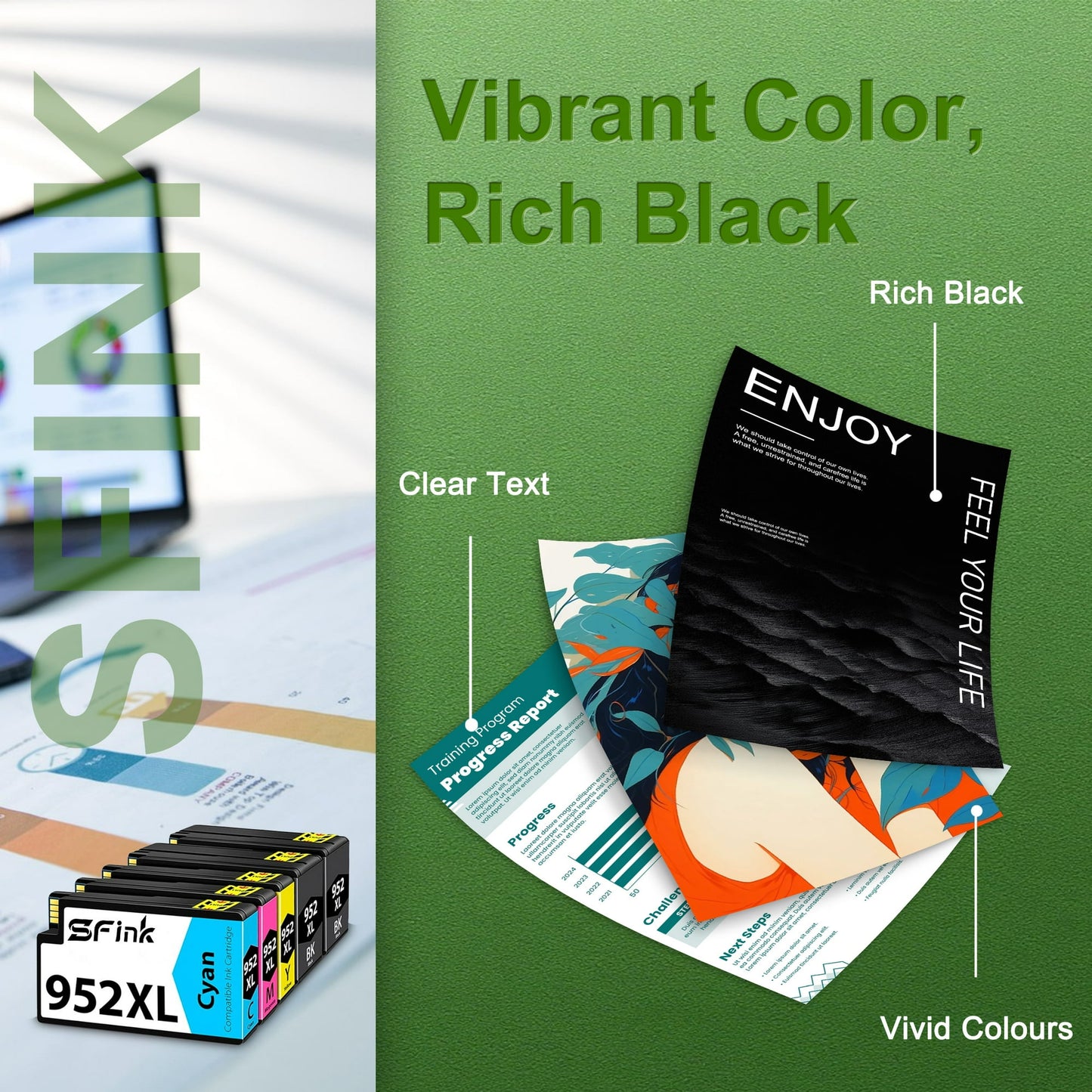 952XL Ink 5-Pack Combo Pack (2BK/1C/1M/1Y) Compatible for HP952XL 952 Ink Cartridges for OfficeJet 8702 OfficeJet Pro 7700 8210 8700 8730 8740 Printer