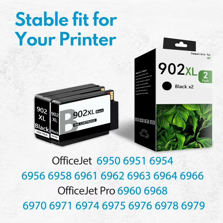 902XL Ink Black Compatible for 902XL Ink Cartridge for OfficeJet 6950 6951 6954 Printer(2 Pack)
