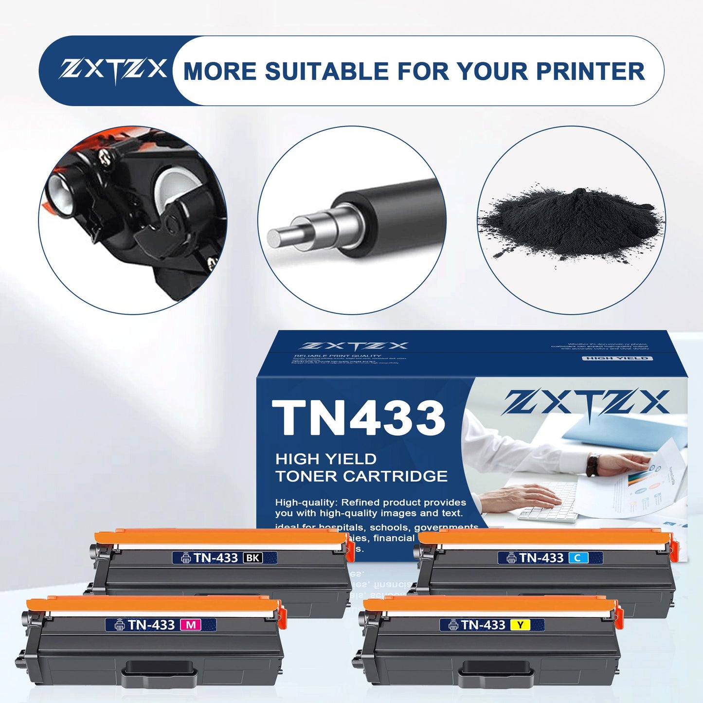TN433 Toner Compatible for Brother TN433 Toner Cartridges for L8260CDWT L8900CDW Printer 4-Pack (Black Cyan Magenta Yellow)