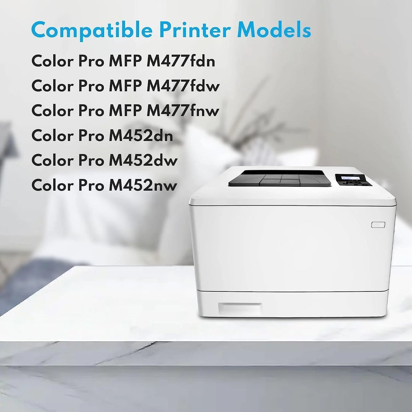 410A Toner Cartridge High Yield (4-Pack) Set with Chip Compatible for Color M477fnw | CF410A CF411A CF412A CF413A