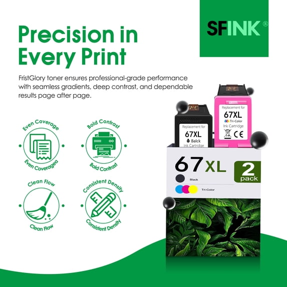 67 67xl Ink Cartridges Black/Color Combo Pack 2800e 2755e Compatible for HP67 XL for HP Deskjet 2800e 6055e 2855e 2755e 6000 4255e 2700 4155e 2827e 2700e 6400 6458 6458e Printer (1 Black,1 Tri-Color)