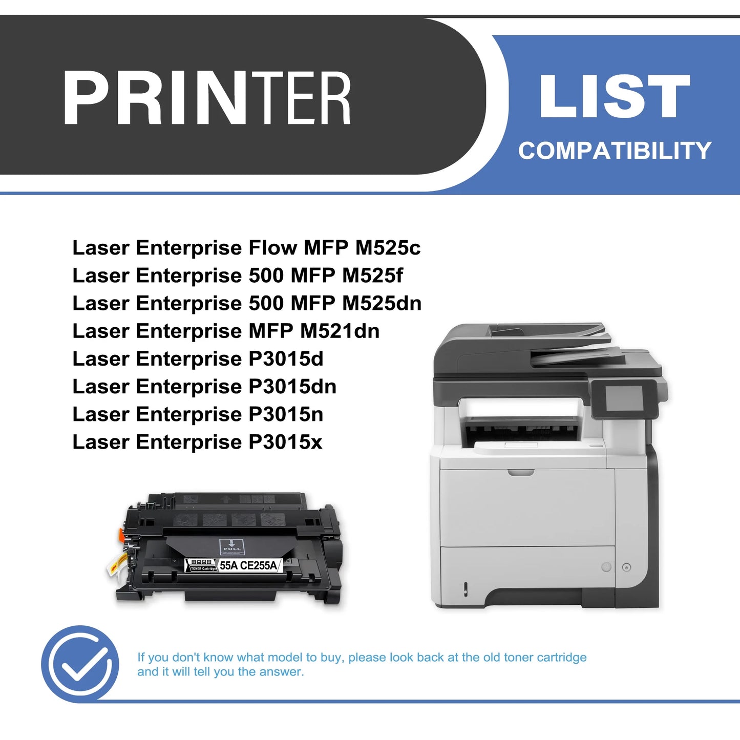 55A CE255A Toner Cartridge Black 2-Pack Compatible for HP 55A CE255A Toner Cartridges for Laser Enterprise 500 MFP M525 Series, Laser Enterprise P3015 Series, Laser Pro MFP M521 Series Printer