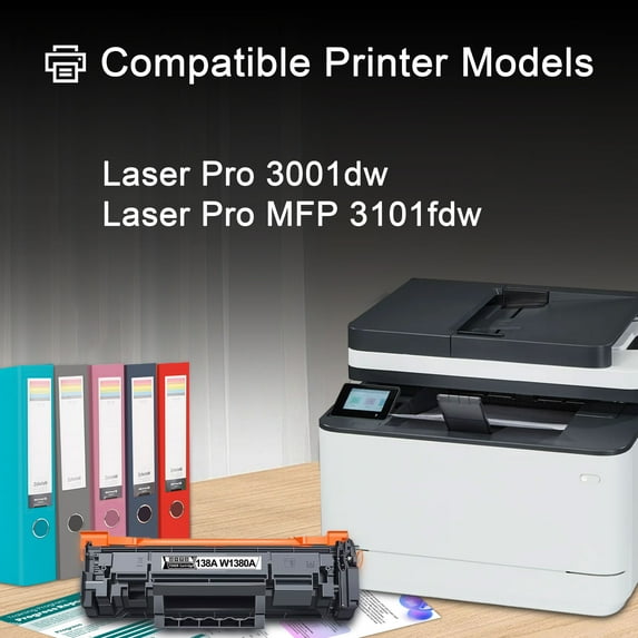 138A W1380A Compatible for HP138A W1380A 138X W1380X Toner Cartridge for HP138A Pro 3001dw 3001fdw MFP 3101fdw Series Printer (with Chip, 1 Black)