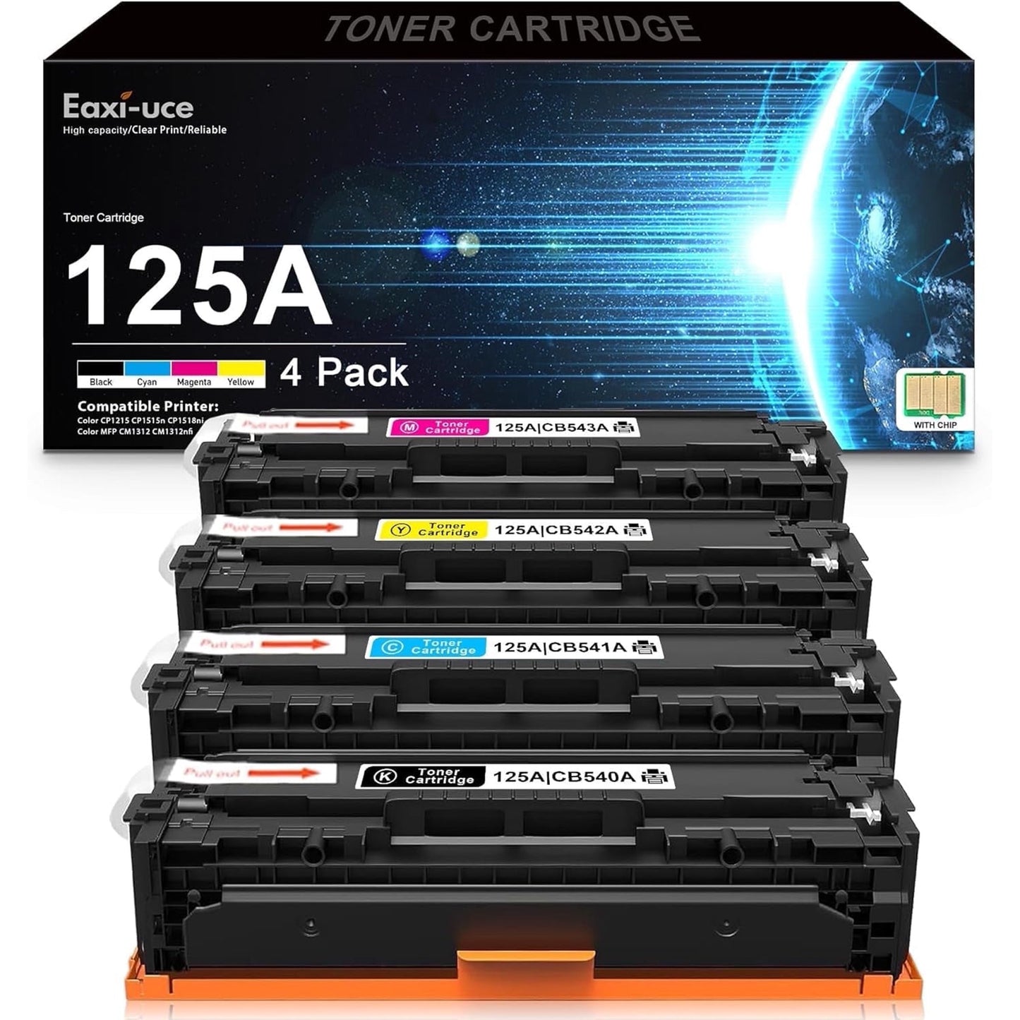 125A Black Cyan Magenta Yellow Toner Cartridges (4 Pack) Compatible for HP 215A Toner Cartridge Set Color CP1215 1515N 1518NI Color MFP CM1312 CM1312NFI Series Printer | CB540A CB541A CB542A CB543A