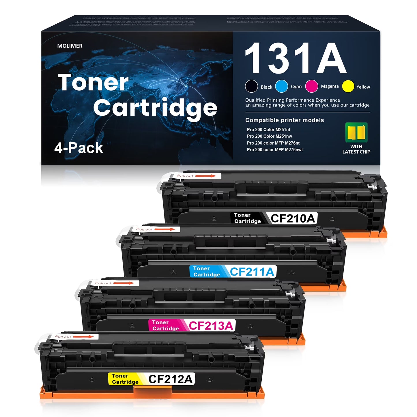 131A CF210A CF211A CF213A CF212A Toner Cartridge (With Chip) Compatible for 131A M251n M251nw Printer (Black, Cyan, Magenta, Yellow)