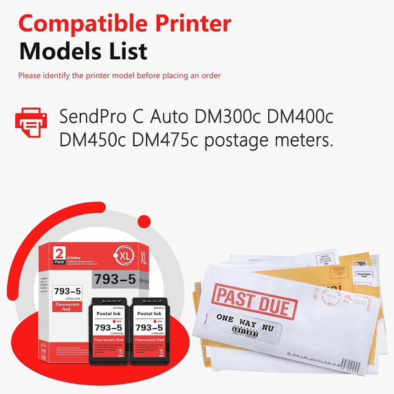 2-Pack SL-793-5 Ink Cartridge Replacement for Pitney Bowes 793-5 Red Ink Cartridge for DM100, DM200 and SendPro C and SendPro+, Red Ink, 35 ml
