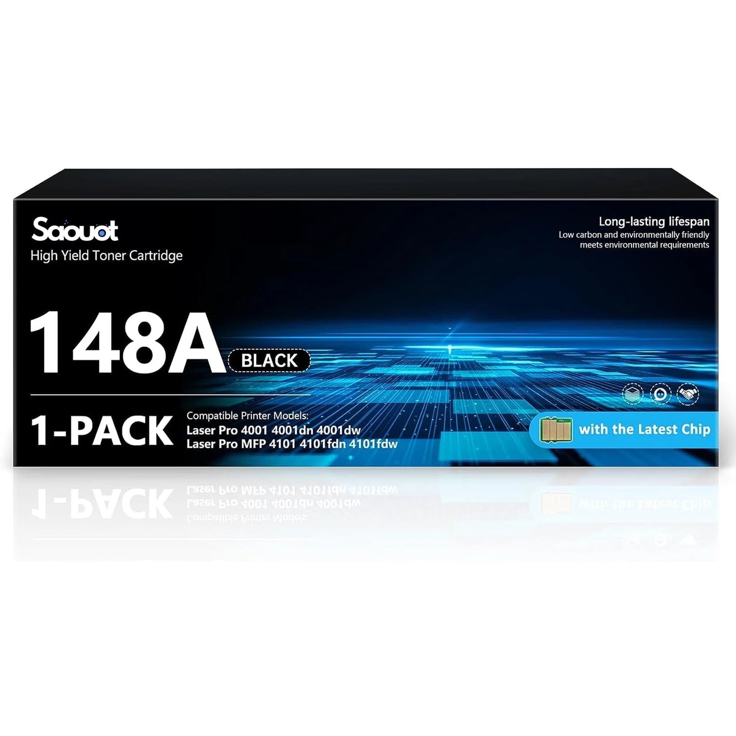 48A Toner Cartridge (with Chip), W1480A | 1 Black 148A Toner Compatible for HP Pro 4001 4001dn 4001dw, MFP 4101 4101fdn 4101fdw Printer