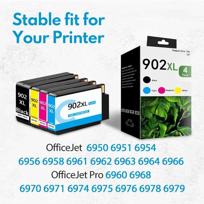 902XL Ink Compatible for 902XL Ink Cartridge Combo Pack Printer(4 Pack)（1Black 1Cyan 1Magenta 1Yellow）