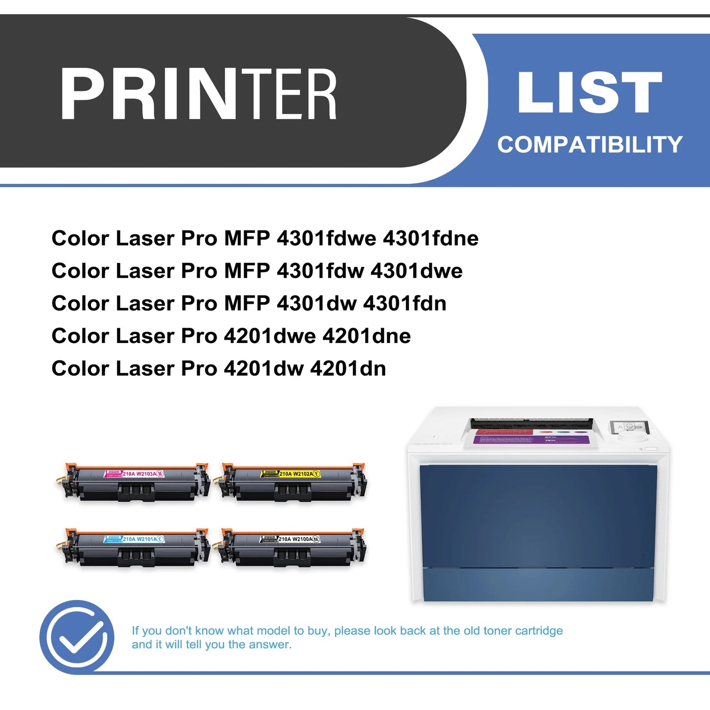 210A W2100A Toner Cartridge 4-Pack Compatible for 210A W2100A Toner Cartridges for Color Laser Pro 4201, Color Laser Pro MFP 4301 Series Printer (1 Black, 1 Cyan, 1 Magenta, 1 Yellow)