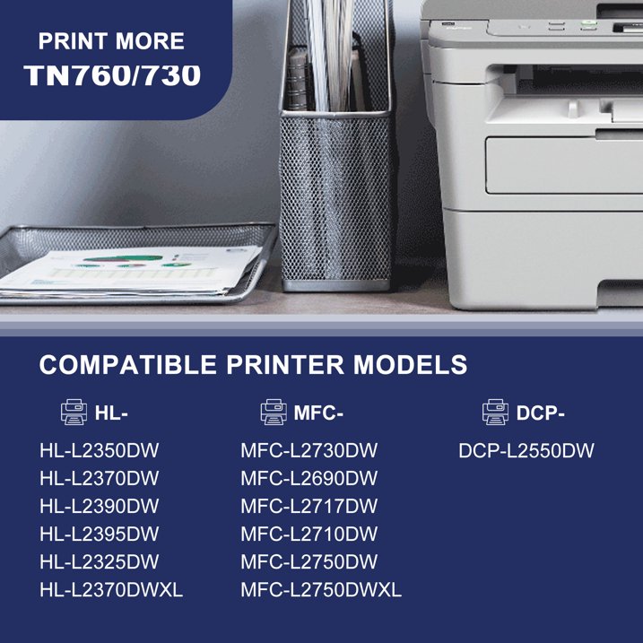 TN730 TN760 Toner Cartridge Compatible for Brother TN760 TN-760 TN 760 Toner Cartridges for MFC-L2710DW MFC-L2730DW HL-L2395DW HL-L2370DW DCP-L2550DW Printer,TN730/TN760 Toner (2 Black)