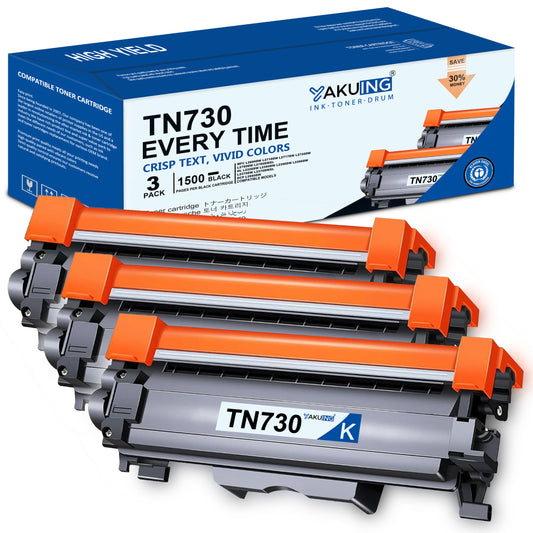 TN 730 TN-730 Toner Cartridge Compatible for Brother TN730 High Yield Black Works with HL-L2390DW DCP-L2550DW MFC-L2730DW ( 3 Black )