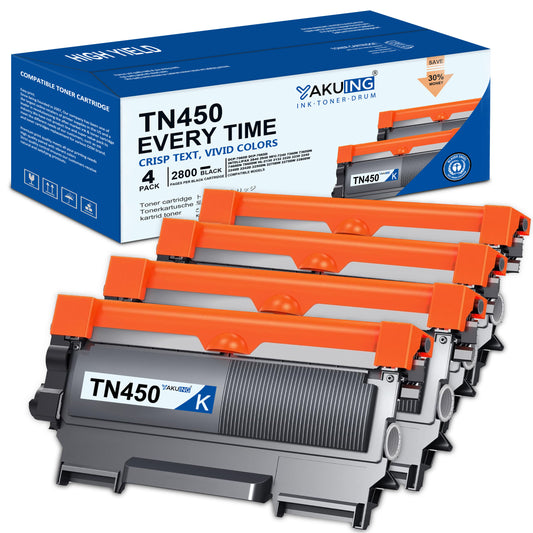 TN 450 TN-450 Toner Cartridge Compatible for Brother TN 450 High Yield Black Works with DCP-7065D Intellifax-2890 HL-2240D 2242D [ 4-Black, 2800 Pages Per Cartridge ]