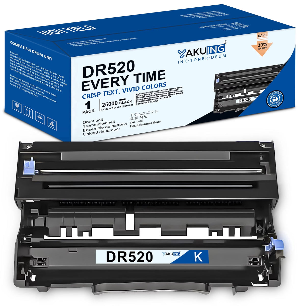DR520 DR-520 Drum Unit Compatible for Brother DR520 High Yield Black Works with DCP-8060 MFC-8370 HL-5240 [ 1-Pack, 25000 Pages Per drum unit ]