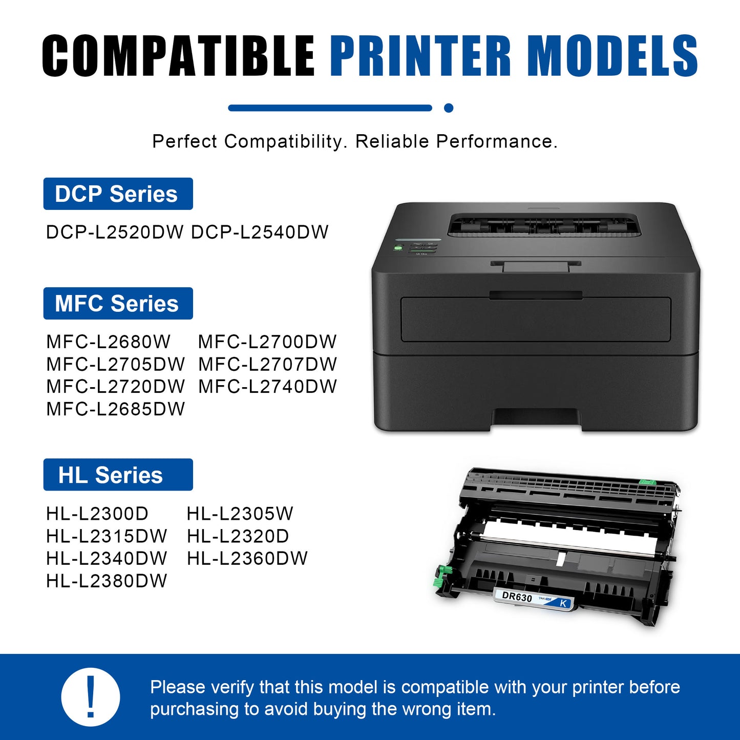 DR630 DR-630 Drum Unit Compatible for Brother DR630 High Yield Black Works with DCP-L2540DW MFC-L2700DW L2705DW HL-L2315DW L2320D [ 1-Pack, 13000 Pages Per drum unit]