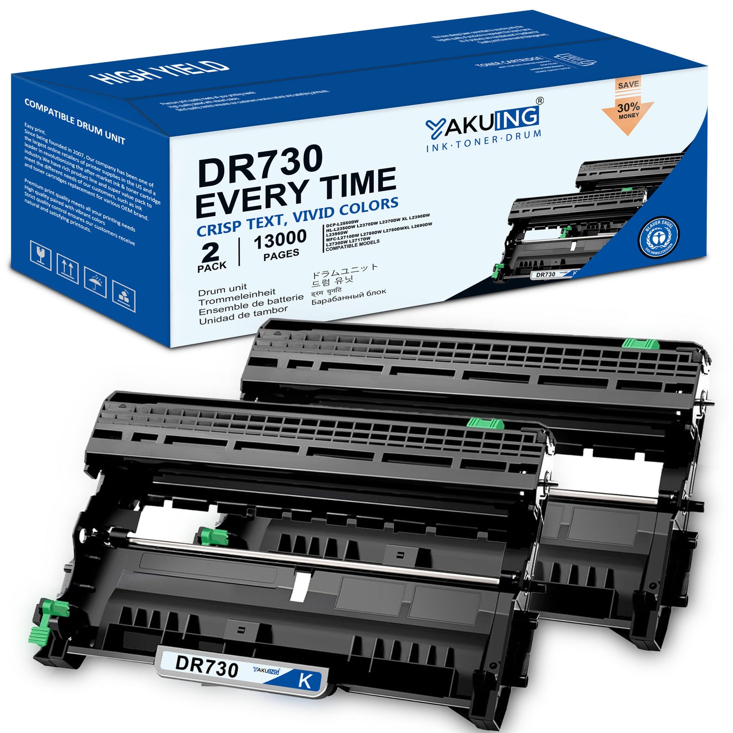 DR 730 DR-730 Drum Unit Compatible for Brother DR 730 High Yield Black Works with MFC-L2750DWXL L2730DW HL-L2370DWXL L2390DW DCP-L2550DW [ 2 Black ]