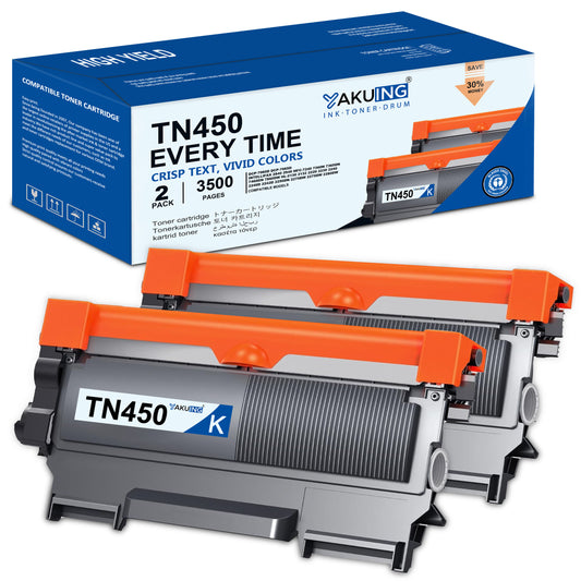 TN450 TN-450 Toner Cartridge Compatible for Brother TN-450 High Yield Black Works with DCP-7065D 7060D Intellifax-2890 2840 HL- 2275DW 2280DW [ 2-Pack ]