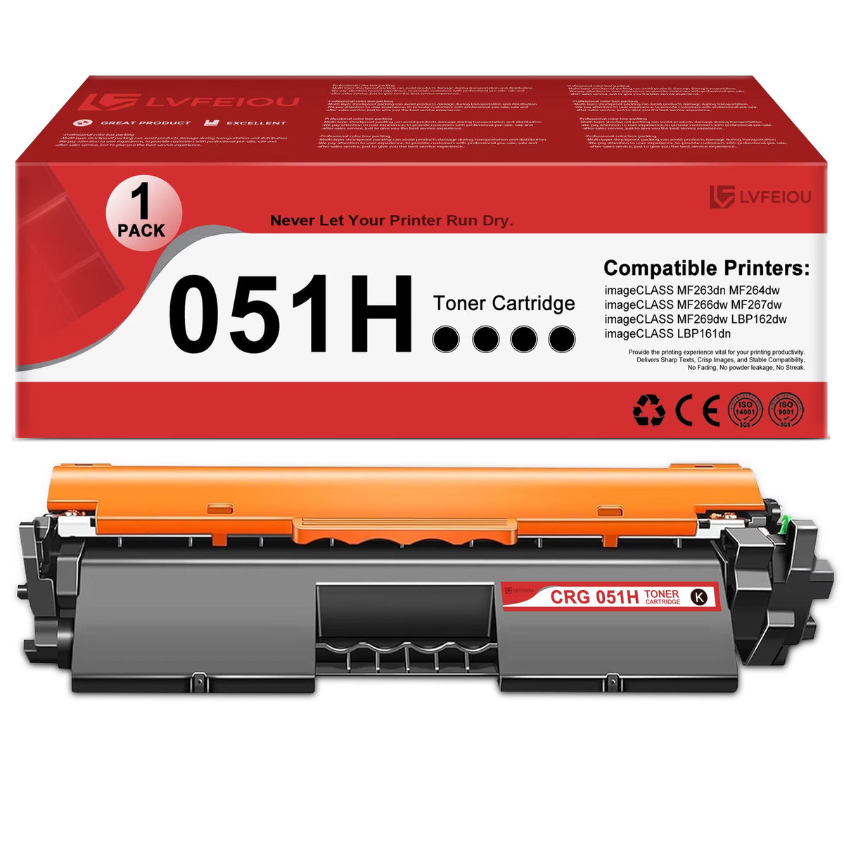 1 Pack Cartridge 051H Black Toner Cartridge Compatible for Canon CRG-051 051H Toner Cartridge imageCLASS MF267dw MF269dw MF263dn MF264dw LBP162dw Printer Toner 051