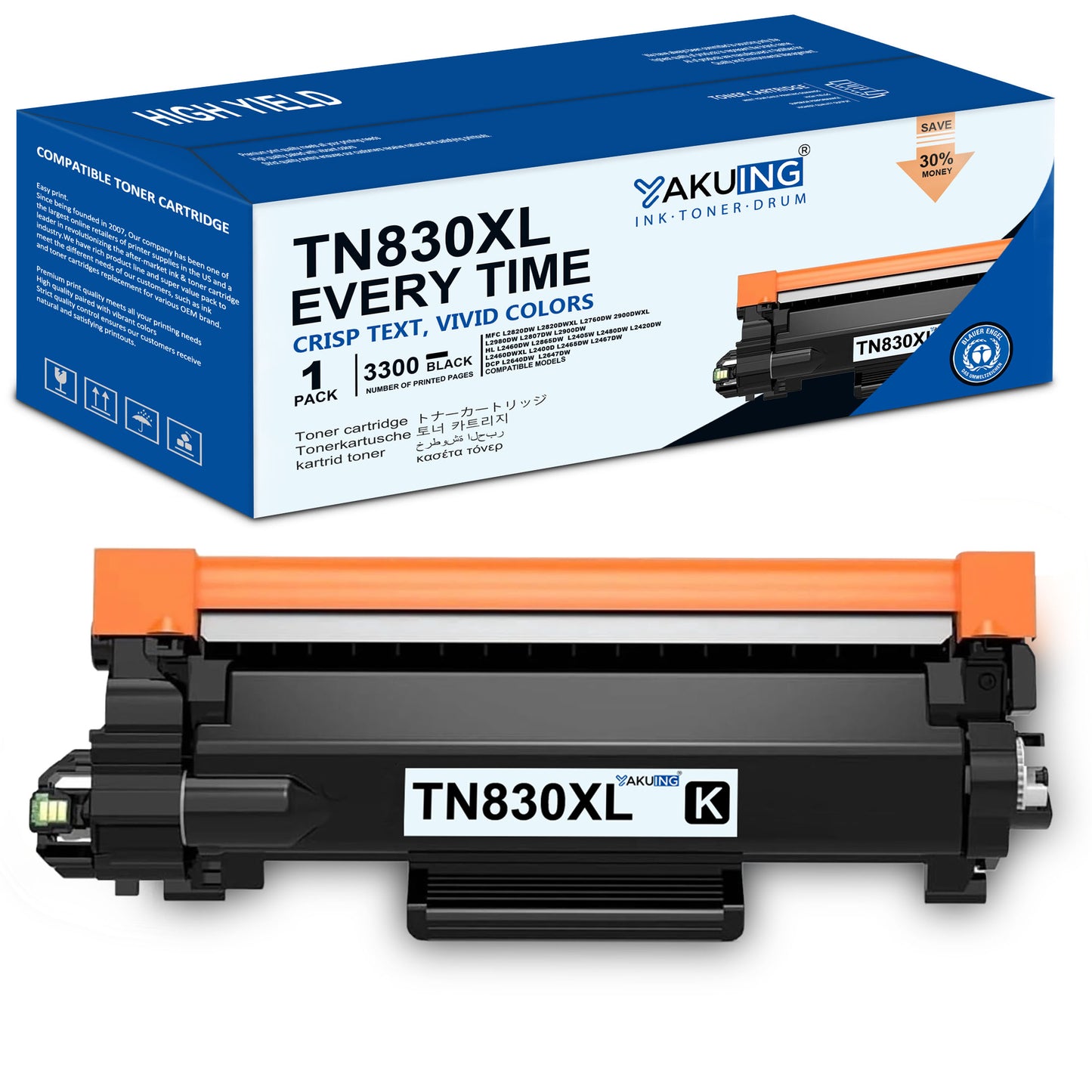TN 830XL TN-830XL Toner Cartridge Compatible for Brother TN830XL High Yield Black Works with MFC-L2900DWXL HL-L2480DW DCP-L2647DW ( 1 Black )