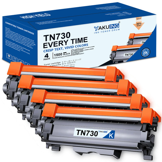 TN-730 TN 730 Toner Cartridge Compatible for Brother TN730 High Yield Black Works with HL-L2395DW DCP-L2550DW MFC-L2717DW ( 4 Black, 1500 Pages Per Cartridge )