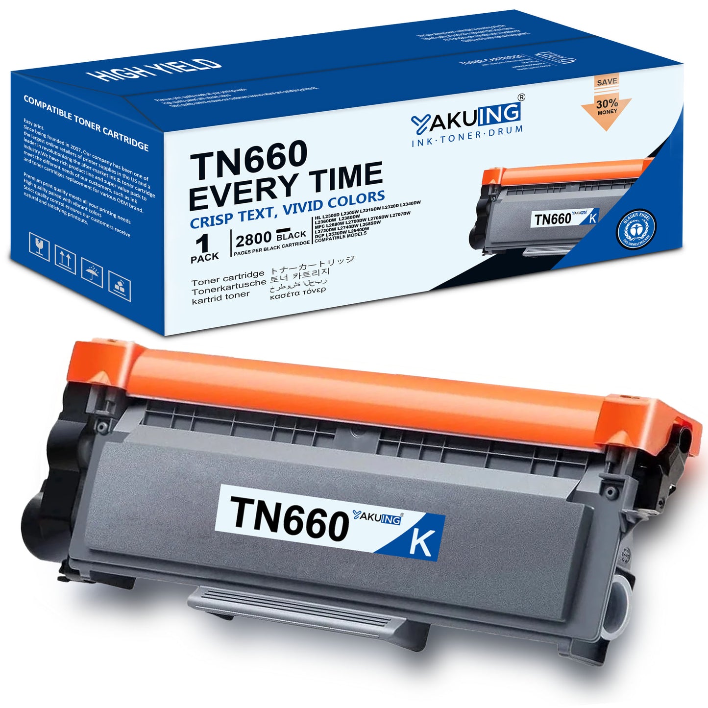 TN-660 TN 660 Toner Cartridge Compatible for Brother TN660 High Yield Black Works with HL-L2315DW DCP-L2520DW MFC-L2700DW ( 1-Pack, 2800 Pages Per Cartridge )