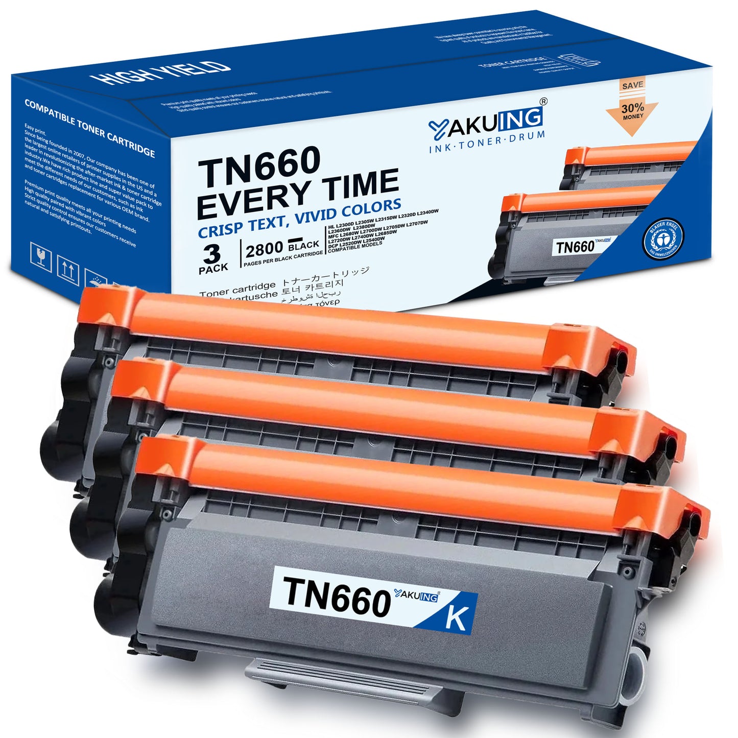 TN 660 TN660 Toner Cartridge Compatible for Brother TN660 High Yield Black Works with HL-L2320D DCP-L2520DW L2540DW MFC-L2685DW L2707DW ( 3 Pack )