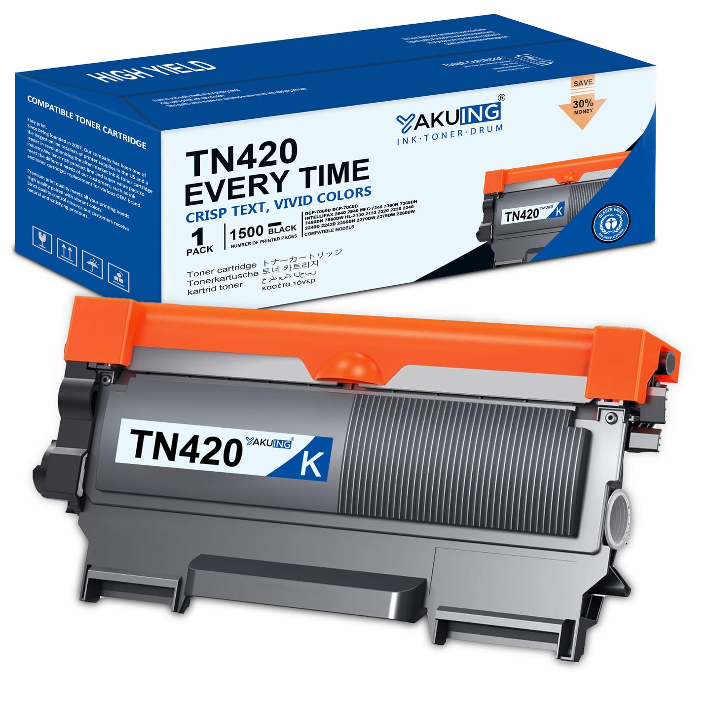 TN420 TN 420 Toner Cartridge Compatible for Brother TN420 High Yield Black Works with DCP-7060D Intellifax-2840 HL-2130 2132 [1-Pack, 1500 Pages Per Cartridge]