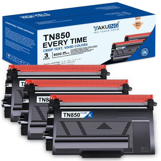 TN 850 TN-850 Toner Cartridge Compatible for Brother TN850 High Yield Black Works with DCP-L5650DN HL-L5100DN MFC-L6700DW ( 3 Black )