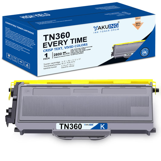 TN360 TN 360 Toner Cartridge Compatible for Brother TN360 High Yield Black Works with HL-2140 DCP-7030 MFC-7320 7340 [1-Pack, 2800 Pages Per Cartridge]