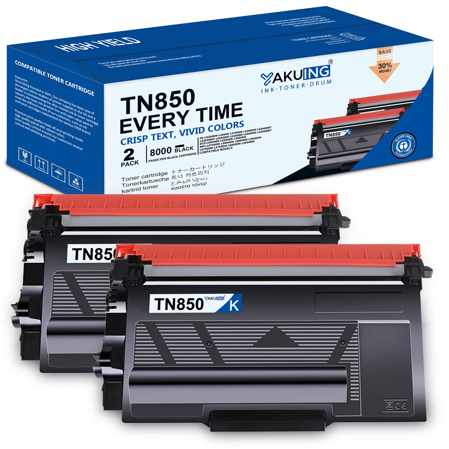 TN-850 TN 850 Toner Cartridge Compatible for Brother TN850 High Yield Black Works with DCP-L5600DN HL-L5000D MFC-L5850DW ( 2-Pack )