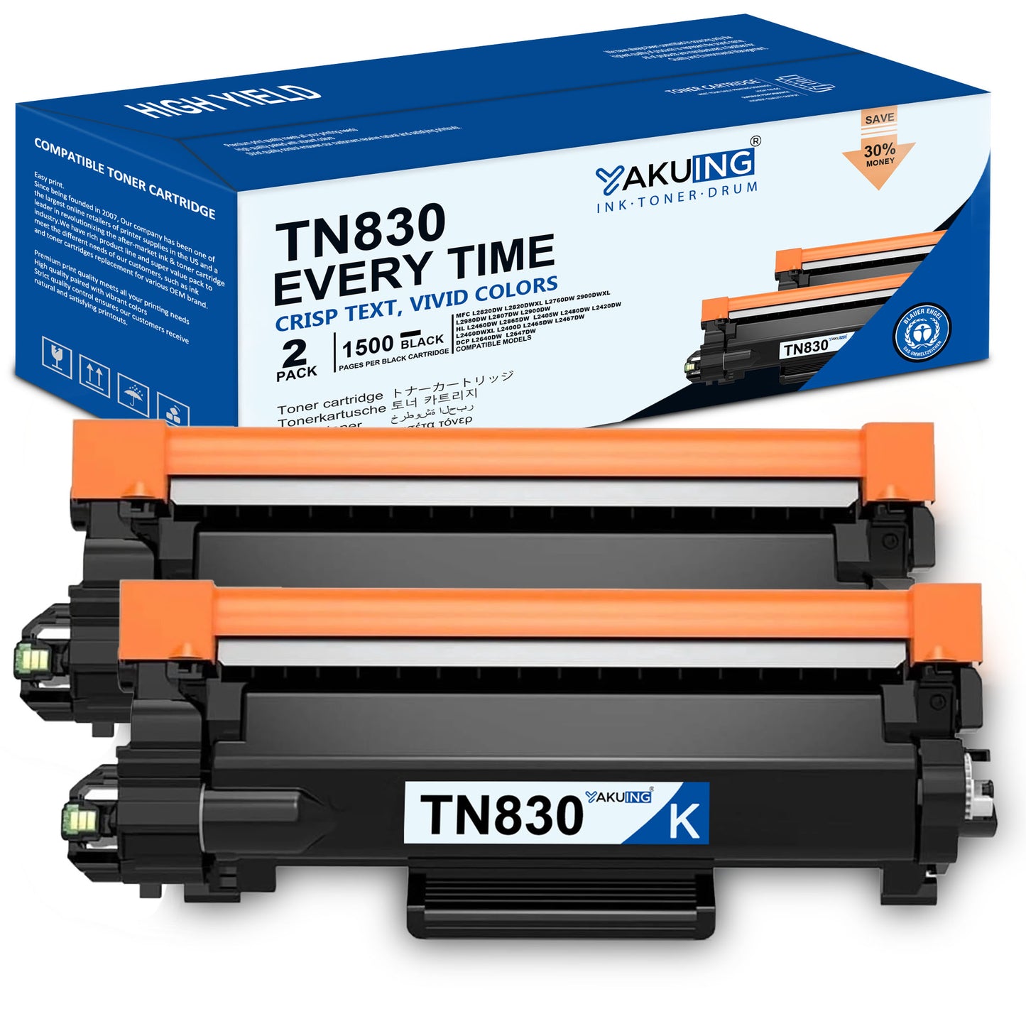 TN-830 TN 830 Toner Cartridge Compatible for Brother TN830 High Yield Black Works with MFC-L2820DWXL HL-L2865DW DCP-L2647DW ( 2-Pack )