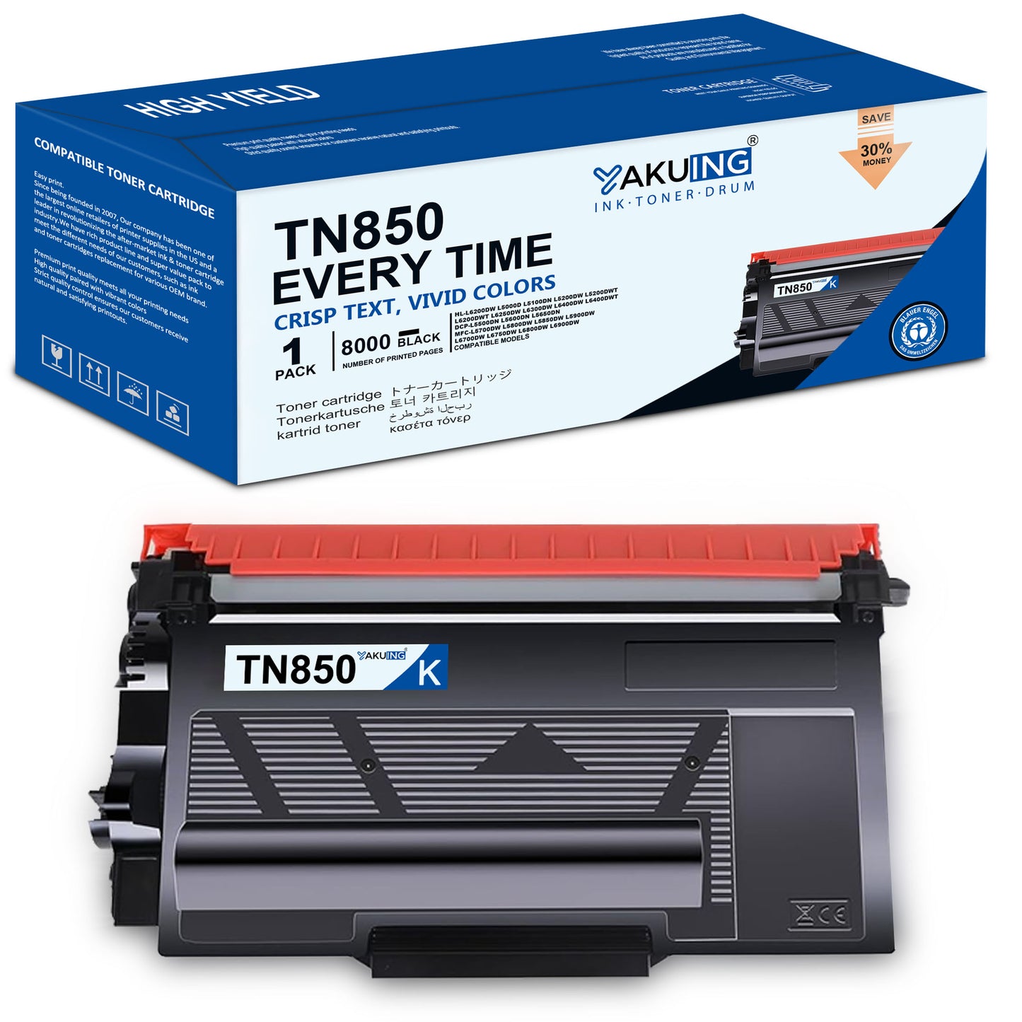 TN850 TN 850 Toner Cartridge Compatible for Brother TN850 High Yield Black Works with DCP-L5500DN HL-L6200DW MFC-L5800DW [ 1-Pack, 8000 Pages Per Cartridge ]