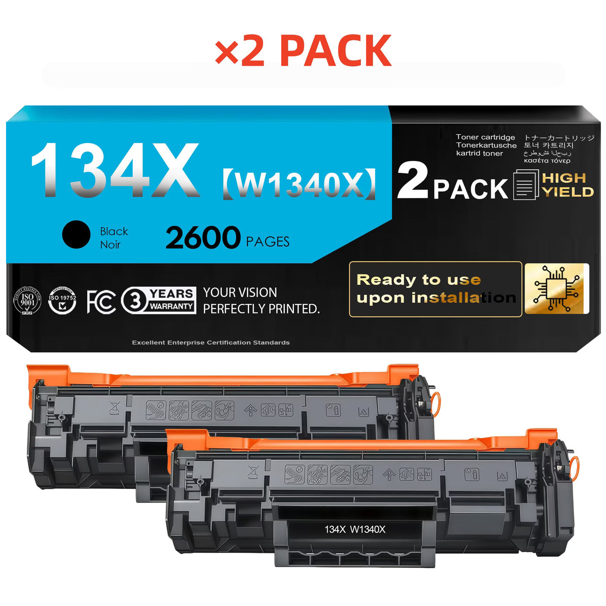134X Black Toner Cartridges (with Chip) Compatible for 134X W1340X 134A W134A Toner Cartridges Work with M209dw MFP M234dw M234sdw M234sdn Printer (2 Pack)