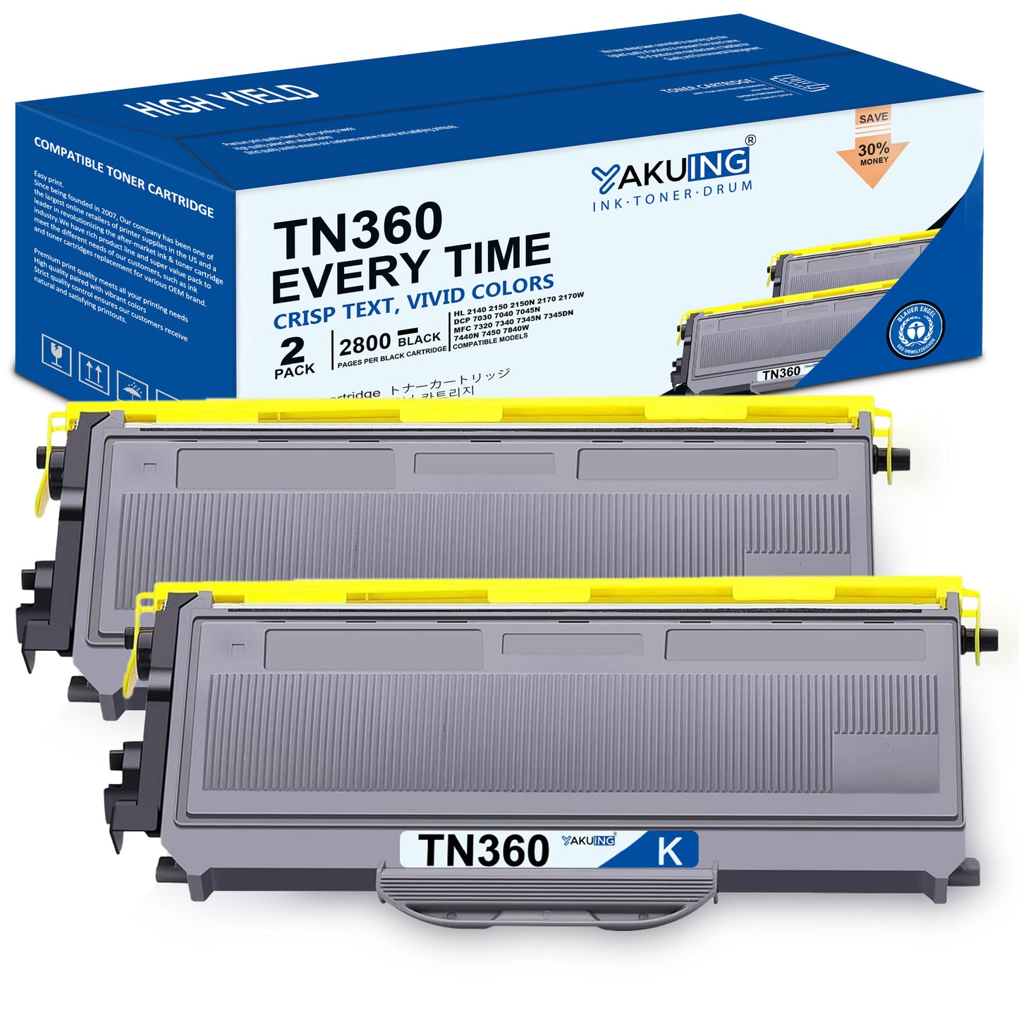 TN360 TN 360 Toner Cartridge Compatible for Brother TN360 High Yield Black Works with HL-2140 2170W DCP-7030 7045N MFC-7320 7340 [2 Black]