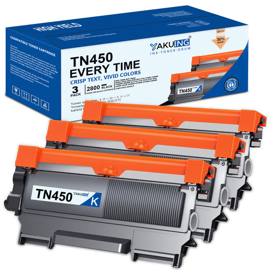 TN-450 TN 450 Toner Cartridge Compatible for Brother TN450 High Yield Black Works with DCP-7060D Intellifax-2840 HL-2130 2132 [ 3 Black ]